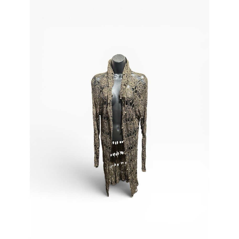 Metallic Gold Crochet Lace Hooded Cardigan Boho Festival Beach Witch Artisan